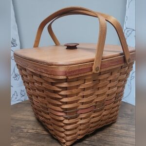 Vintage LONGABERGER BASKET Handwoven Basket, Pie Riser, Lid, Liner